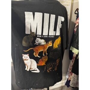Teen Hearts MILF Man I Love Felines Black Graphic T-Shirt Mens 2XL Cat Lover Tee